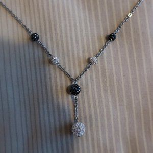 pretty CZ necklace  black and silver balls